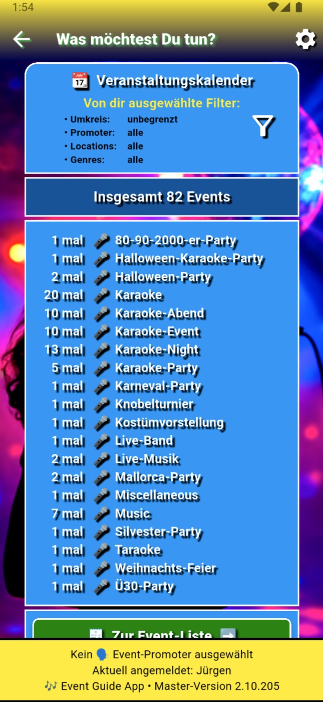 Event Guide App: Veranstaltungskalender mit Genre-Übersicht und Filtern