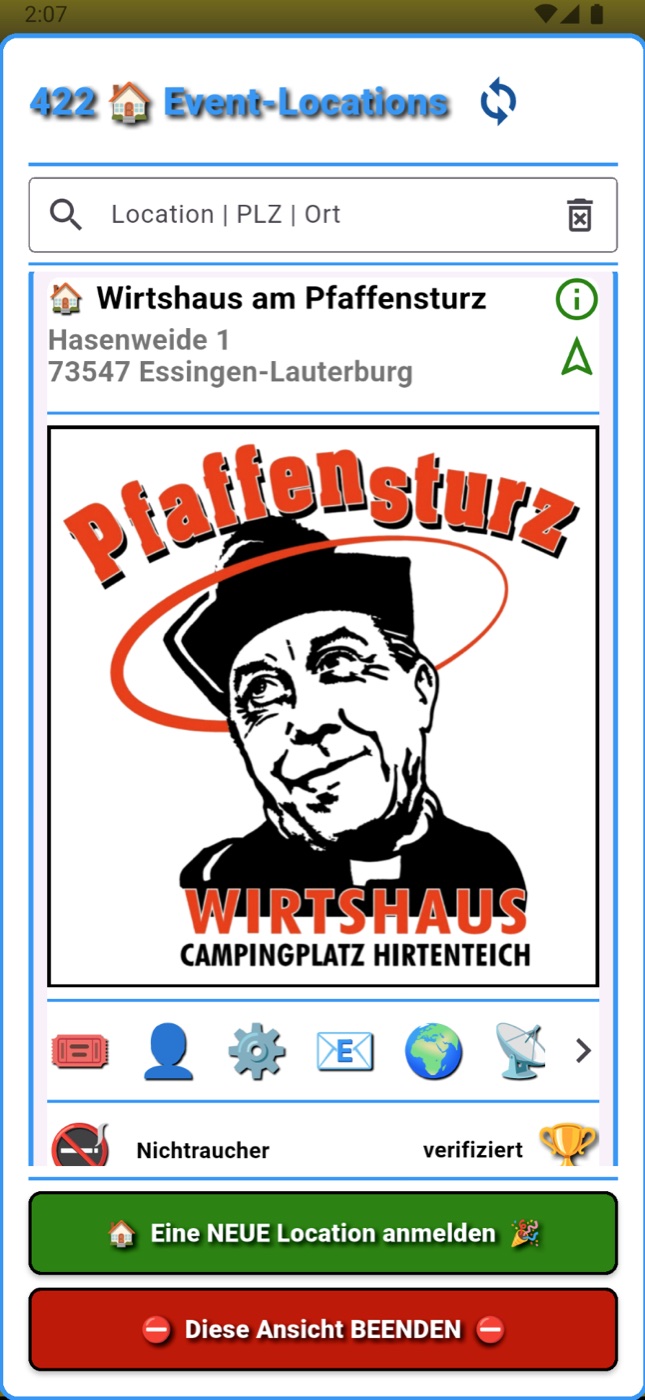 Event Guide App: Event-Locations mit Adresse, Ansprechpartnern und Verifiziert-Badge